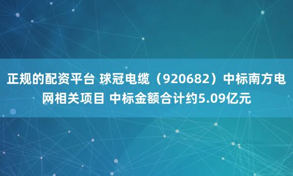 正规的配资平台 球冠电缆（920682）中标南方电网相关项目 中标金额合计约5.09亿元